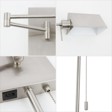 Arlo Farmhouse Industrial Single Swing Arm Plug-In or Hardwired Iron LED Wall Sconce with Pull-Chain